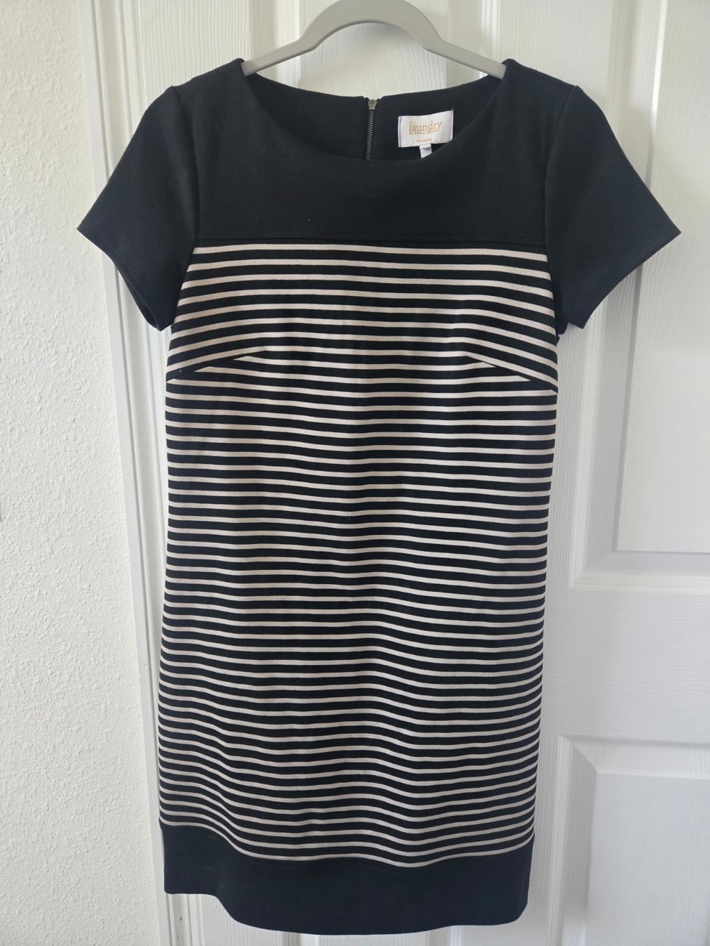 Black and White Striped Short Sleeve Shift Dress